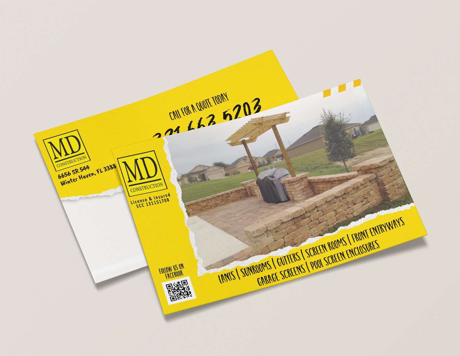 MD Construction postcard for mailing