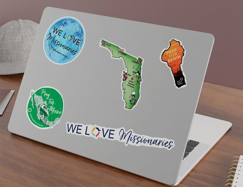 Sticker design mock up on laptop