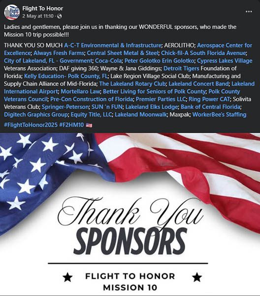 HF-9 Flight to Honor business sponsors for Mission #10