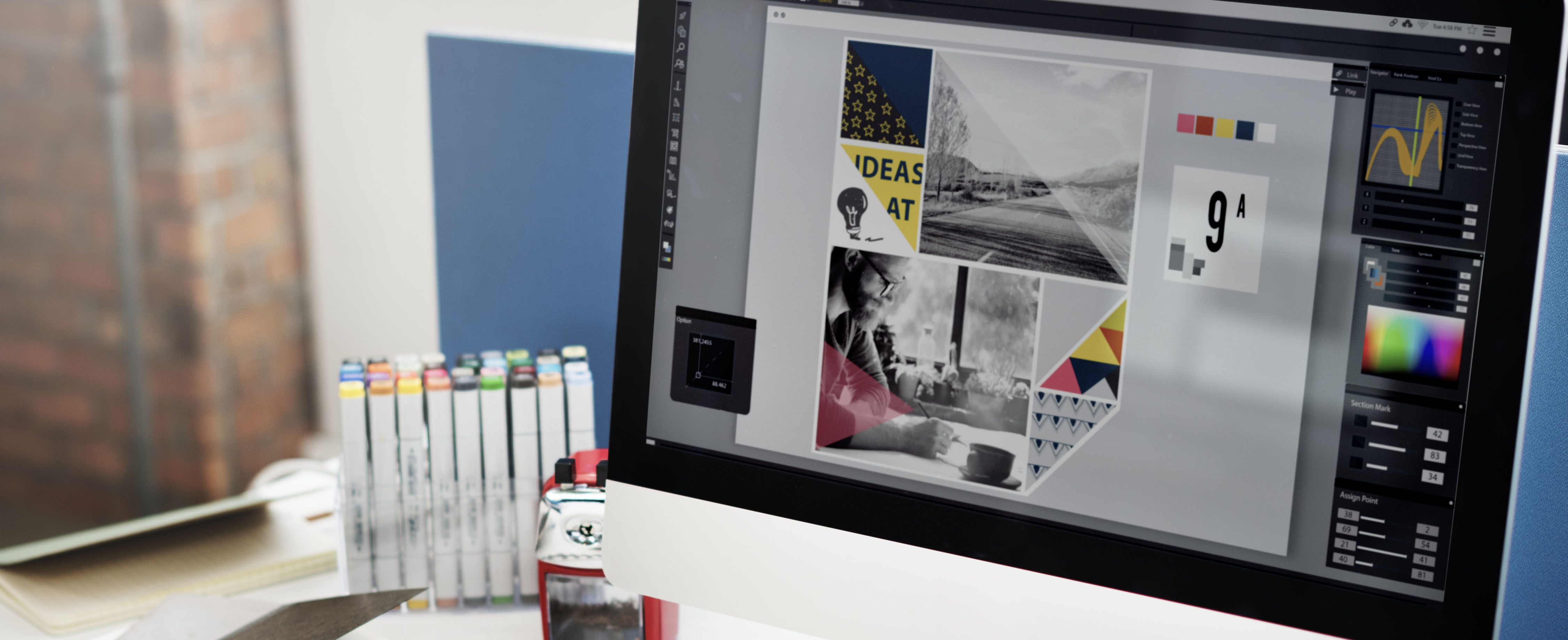 Graphic design on Photoshop displayed on a computer for digital marketing faqs