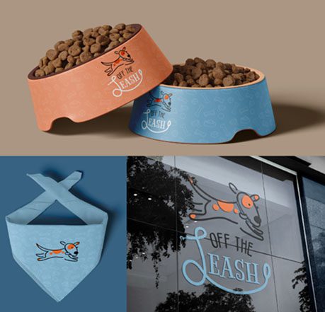 Mock ups to show brand consistency on several different items for Dog Day Care