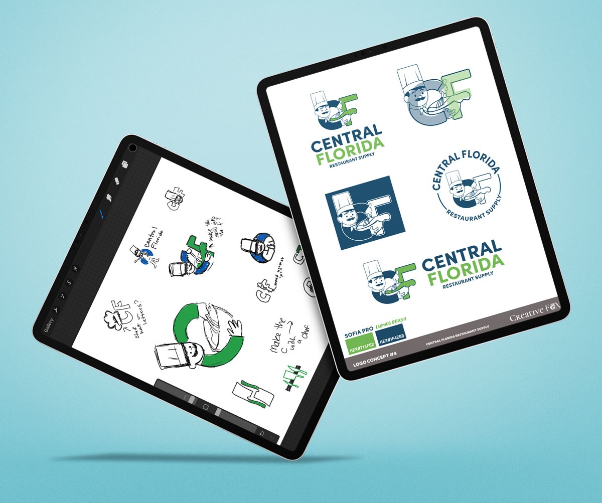 Concept art for a logo design drawn in Procreate to final design in Adobe Illustrator.