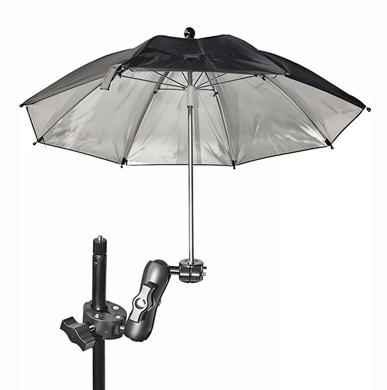 Umbrella to attach to tripod to prevent phone from overheating in the sun.