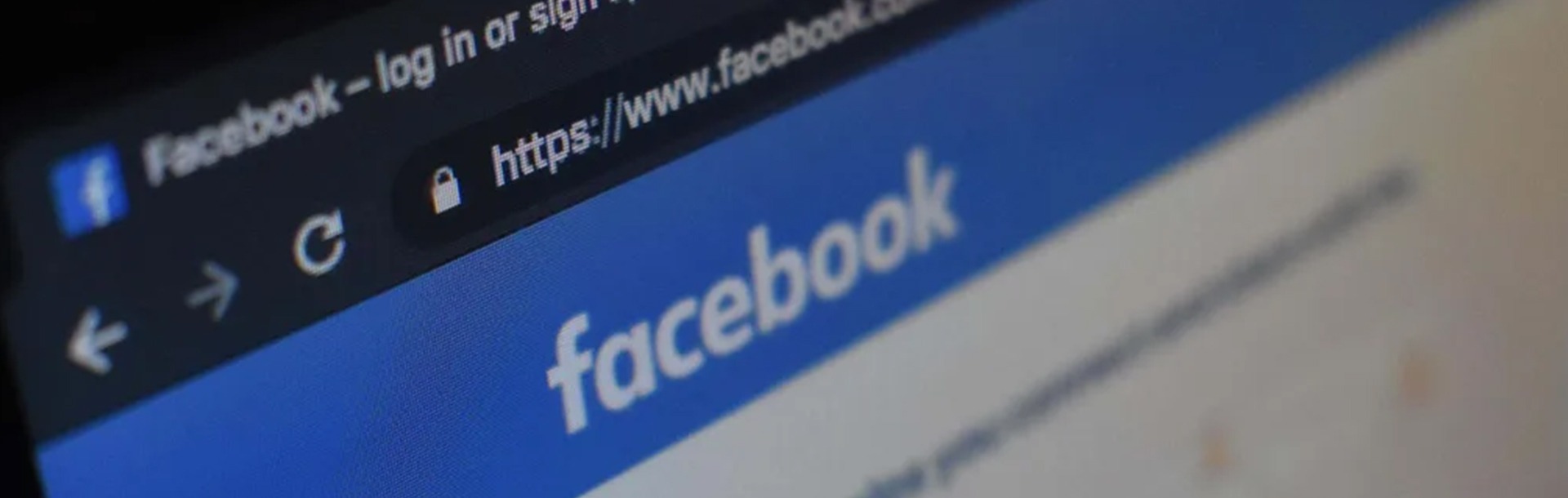 Facebook log in screen close up on a computer screen.